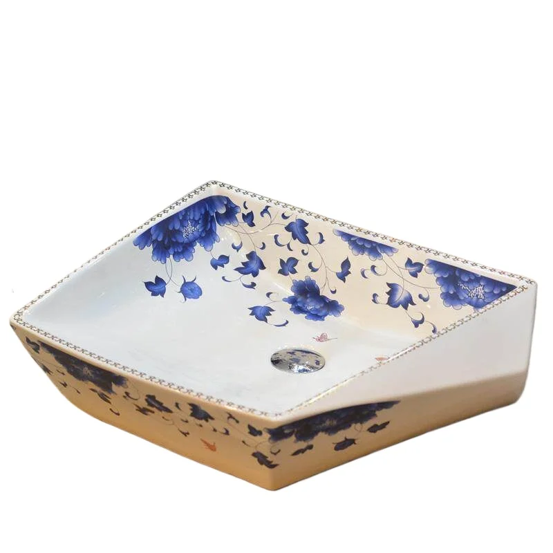 

Blue and white series countertop basin bathroom washbasin square balcony household washbasin ceramic