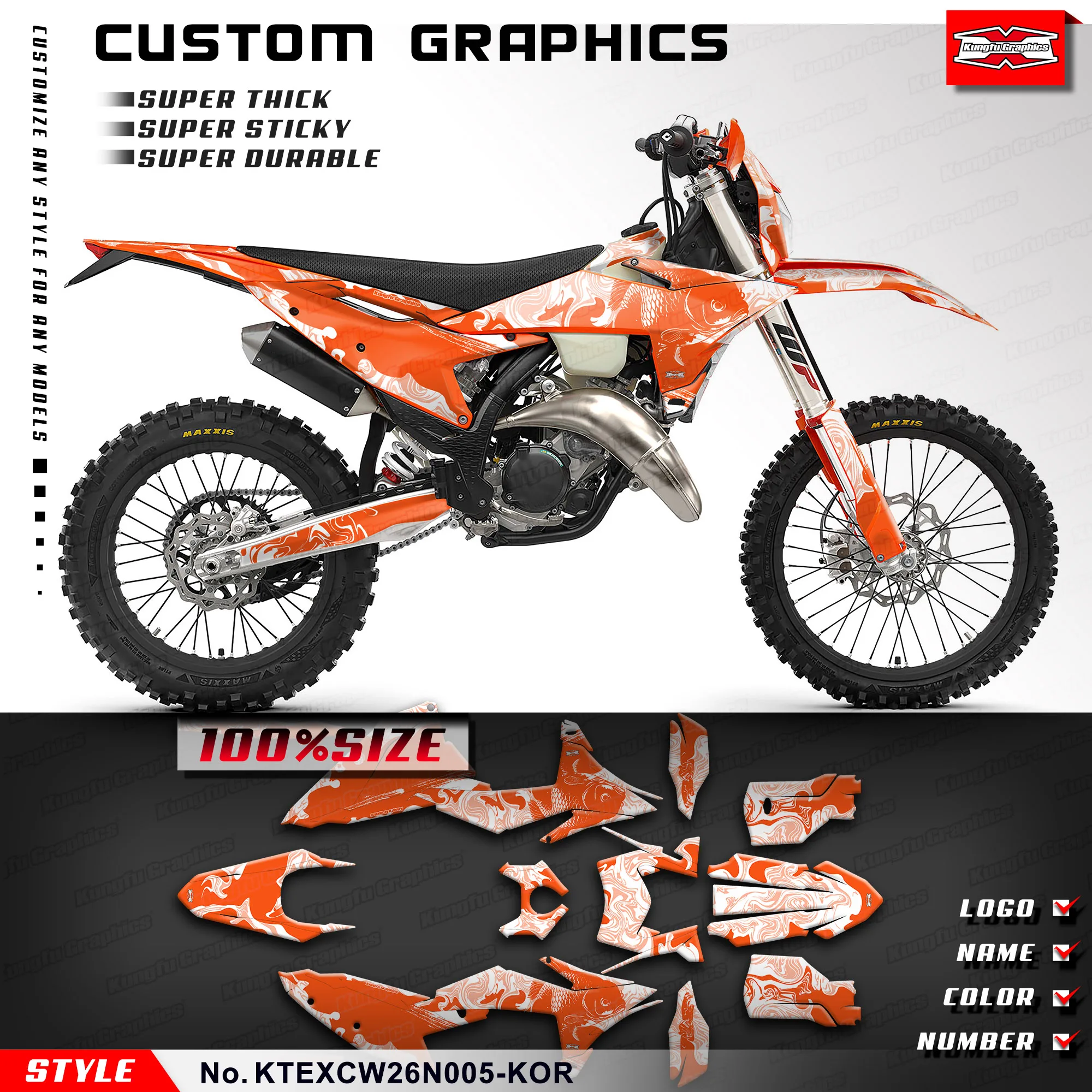 

KUNGFU GRAPHICS Racing Sticker Motorcycle Decals for KTM 150 250 300 350 450 500 EXC EXC-F XC-W XCW XCF-W 2026 Wrap Design