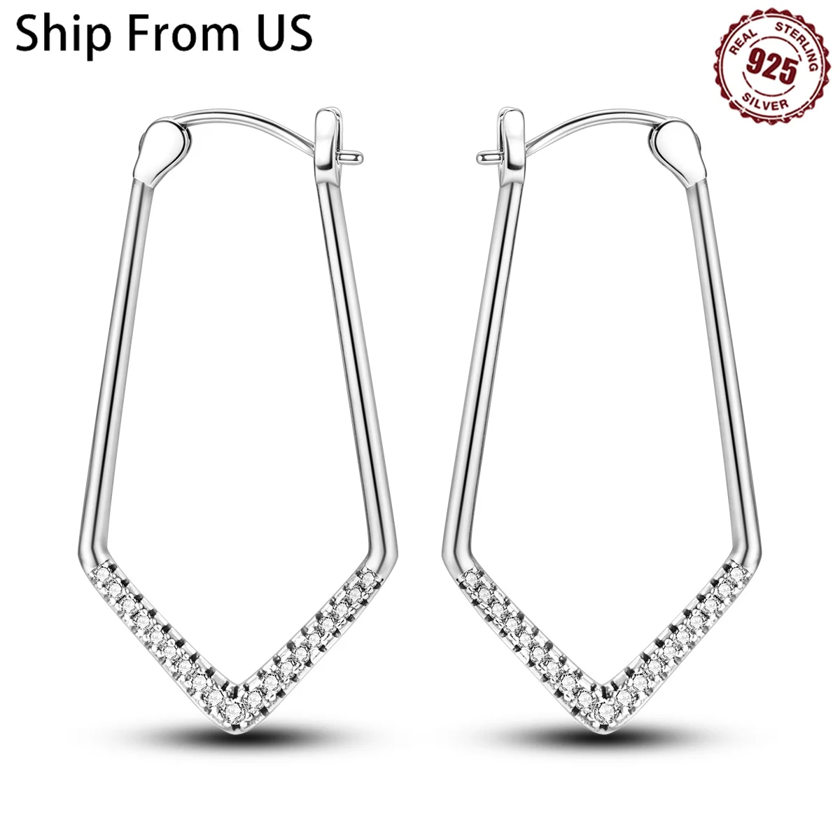 Hot 925 Sterling Silver V-shaped Irregular Series Jewelry Zircon Circle Hoop Earrings For Women Jewelry Fine Gifts Accessories