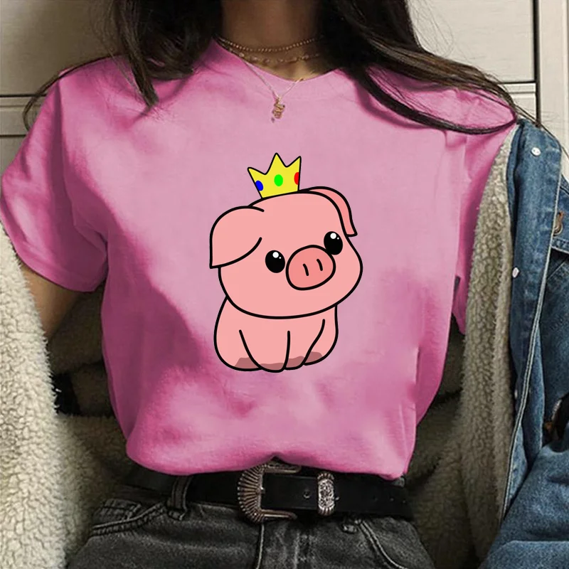 Cute Pig Printed T-Shirt Women's Fashion Pig Crown Harajuku Shirt Pig Pattern Printed T-Shirt Tops