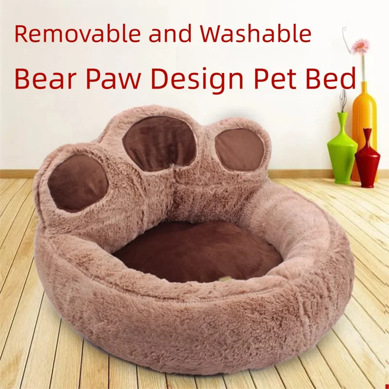 

Winter Warm Pet Bed Bear Paw Design Soft Plush Dog Cat Nest Removable Washable Cover Anti Slip Kennel Pad for Small Medium Pets