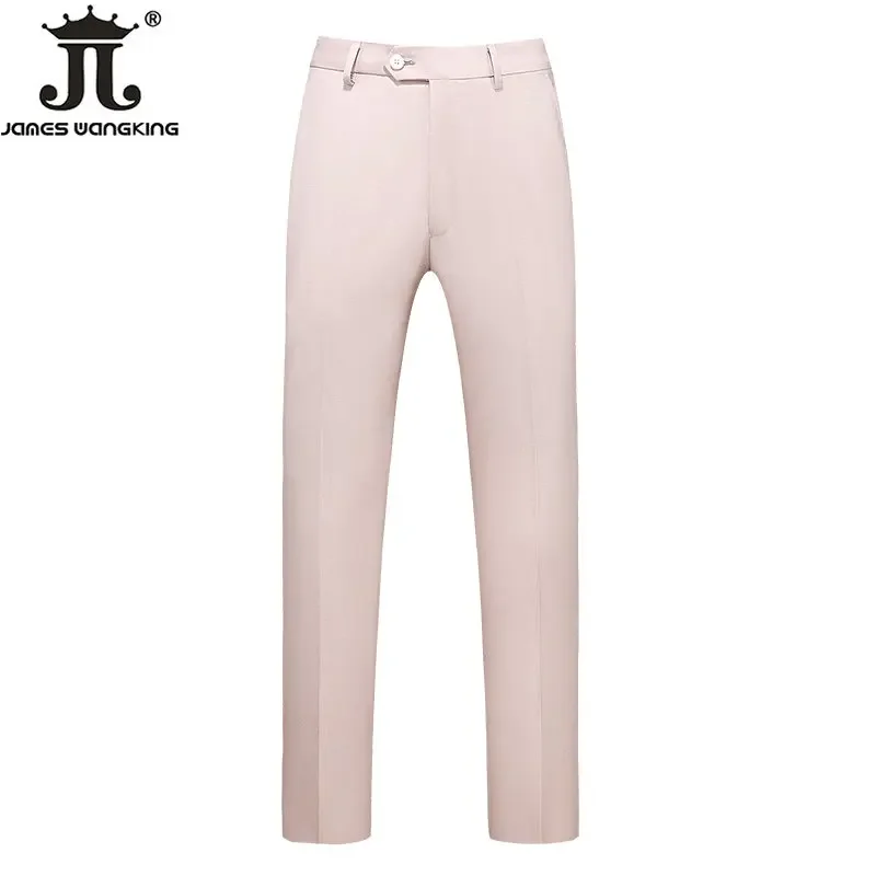 British Style Solid High Waist Trousers Men Formal Trousers High Quality Slim Fit Business Casual Suit Pants Groom Wedding Dress