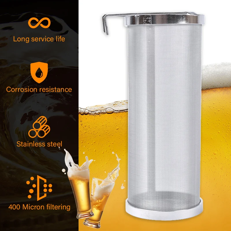 400 Micron Beer Homebrew Filter Hop Filter Cartridge With Hook Strainer Dry100x255mm Stainless Steel Hop Spider Mesh Filter