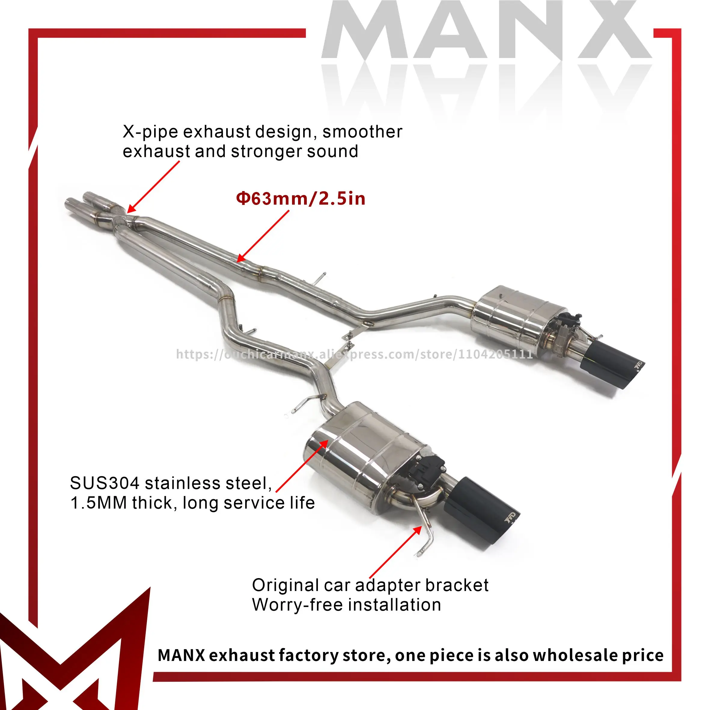 

Exhaust system for Jaguar XE S V6 3.0T Stainless steels Catback Performance exhaust pipe with remote control valve