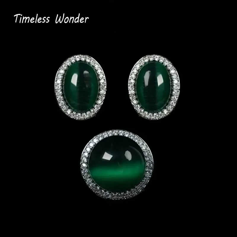 

Timeless Wonder Fancy Zircon Cat Eye Stone Ring N Button Earrings Women Designer Fine Jewelry Set Trendy Classy Luxury Top 4612