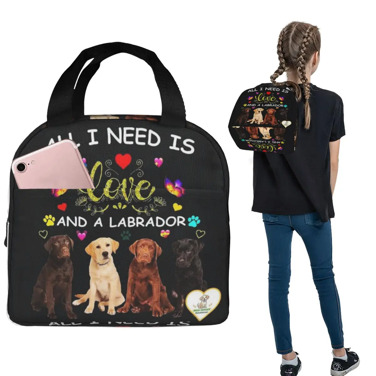 

Labrador Cute Dog Insulated Lunch Bag for Women Kids Leakproof Food Boxes Thermal Lunch Box Tote