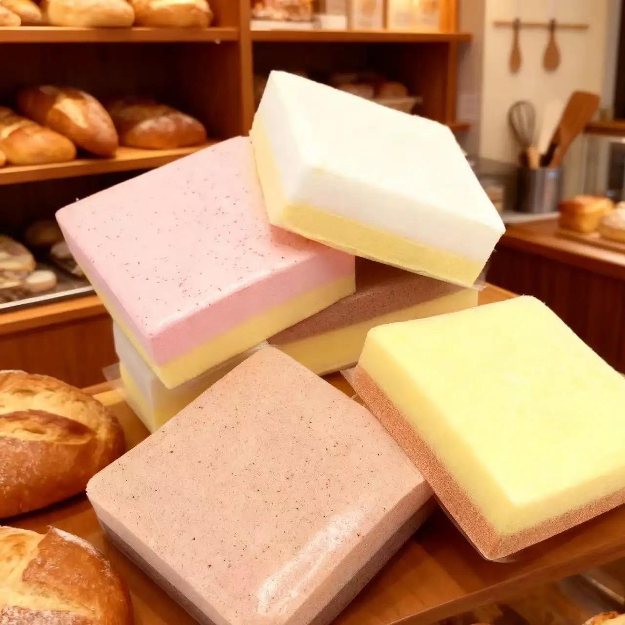 シミュレーションスクエアストロベリートーストスクイーズPUスローリバウンドトイフードプレイスクイッシースティッキーピンチ大人用ストレス解消感覚玩具