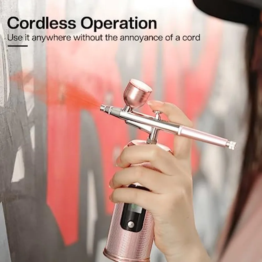 ชุดพ่นสีไร้สายแบบชาร์จไฟได้ พร้อมคอมเพรสเซอร์ในตัว สำหรับตกแต่งเล็บ ตกแต่งเค้ก งานฝีมือ งานพ่นสีโมเดล และงานละเอียดอื่นๆ