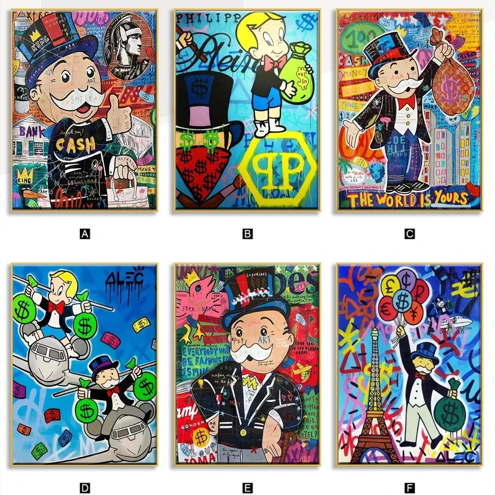 Alec Monopoly Money Graffiti Art Cartoon Comics Canvas Painting Printing Wall Art Living Room Home Decoration