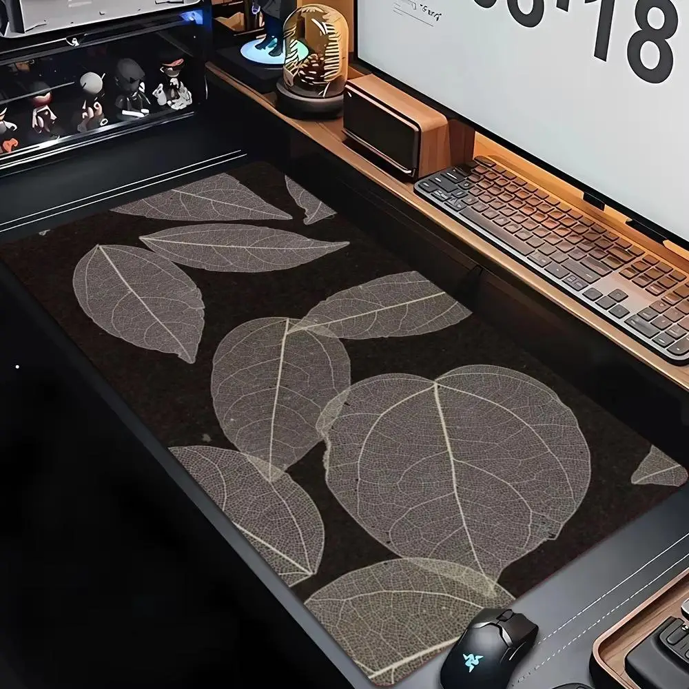 Black Gold Leaf Branch Mouse Pad Large Anti-Slip Rubber Gaming MousePad Durable Stitched Edge for Office Gaming Desk Mats