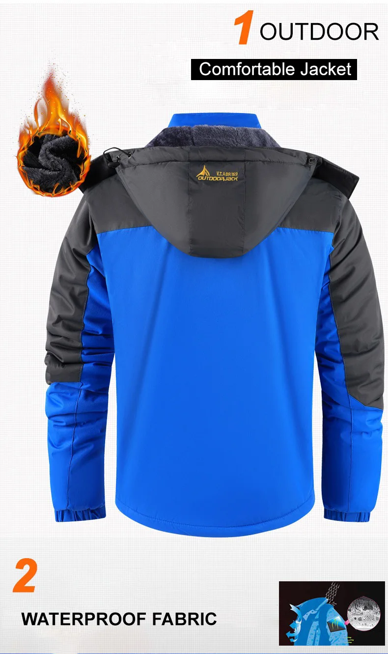 Winter-Parka für Herren, Windschutz, verdicktes Fleece, mit Kapuze, warme modische Jacke, Mäntel, Skifahren, Kontrastfarbe, trendiger Outdoor-Mantel – Detail 3