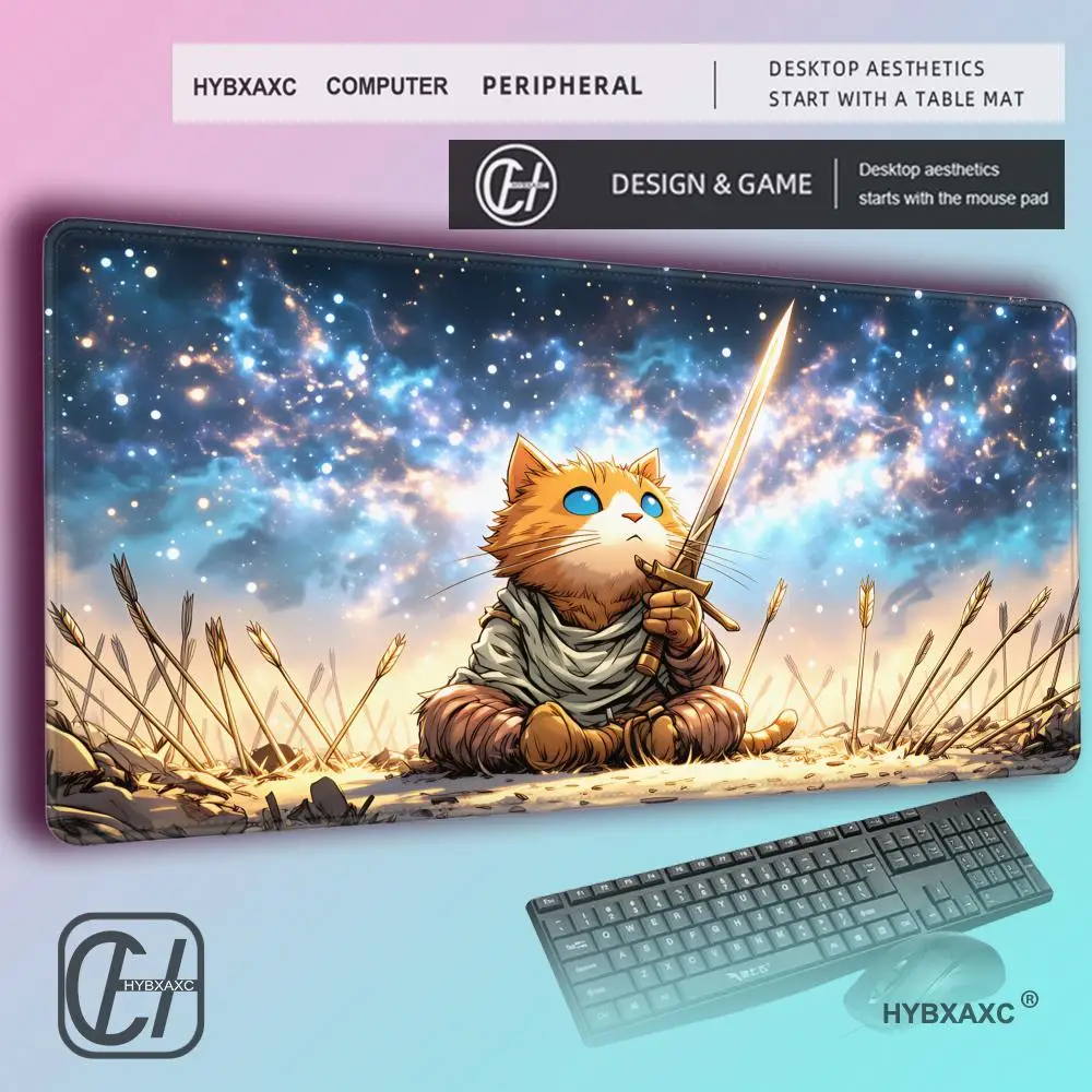HYBXAXC Orange Cat Warrior Mouse Pad Desk Mat with Stitched Edge NonSlip Durable gaming mats pc accessories desk pad HD printing