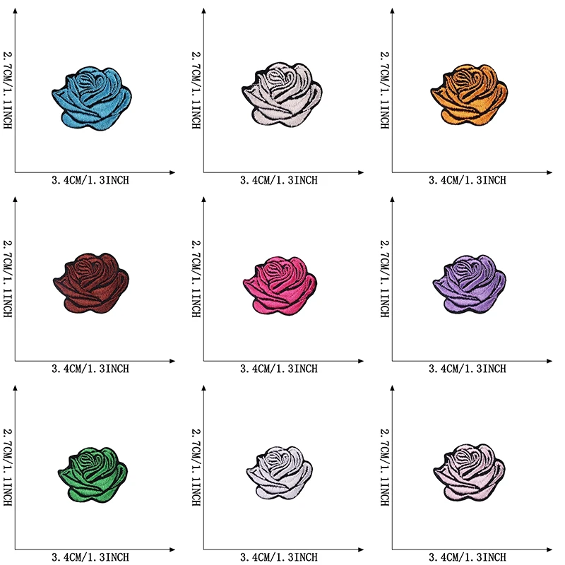 15 Stück kleine farbige Rosen-Aufnäher für Kleidung, Mädchen, zum Aufbügeln, bestickt, zum Aufnähen, thermoadhäsive, zum Selbermachen, für Kinder – Detail 2