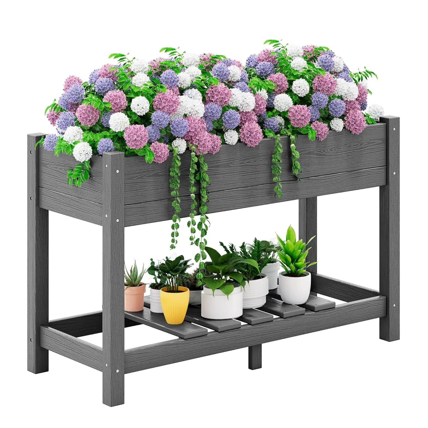 

Raised Garden Bed with Legs, 43"×17"×30" Large HDPE Elevated Planter Box for Vegetables Flower Herb Patio, All Weather Use- Gray