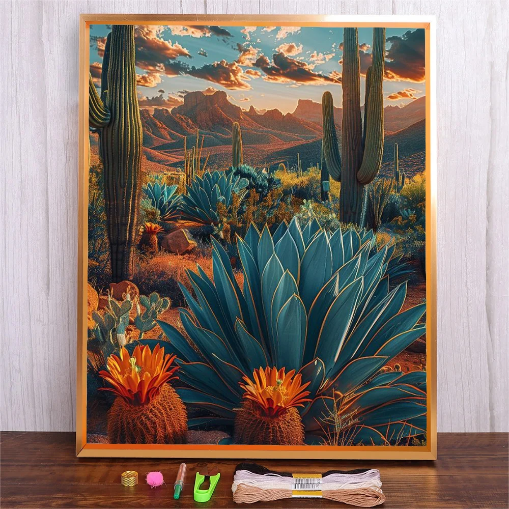 

Home Decor Diy Cross Stitch Accessories Kit 11ct Cotton Thread Embroidery Needlework Crafts Embroidery Cactus Landscape Pattern