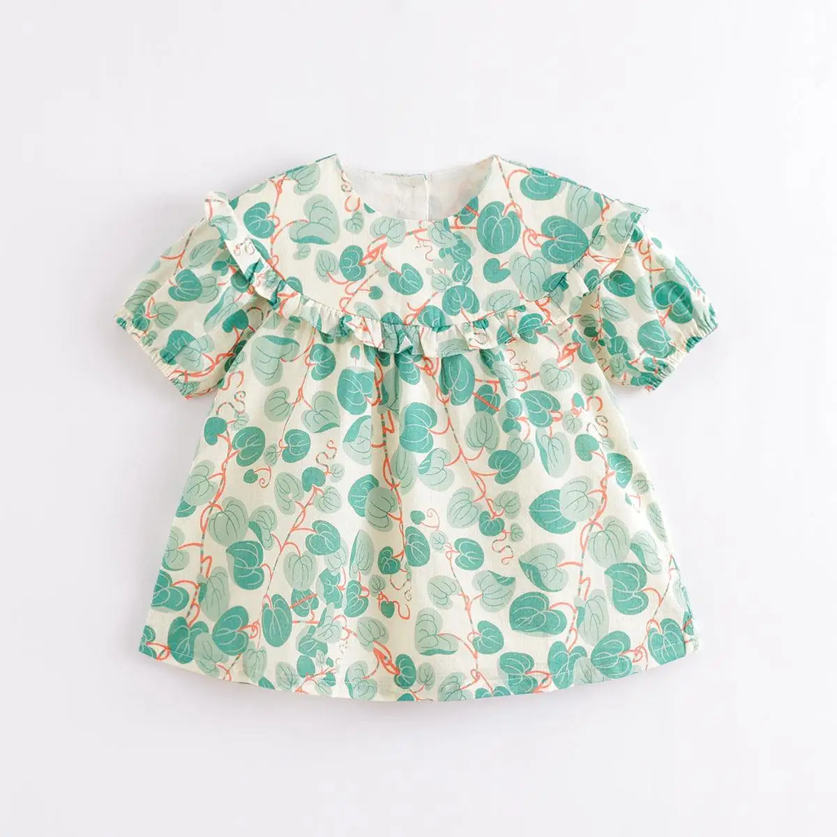

MARC&JANIE Girls Summer Green Leaf Ruffles Dresses 220855