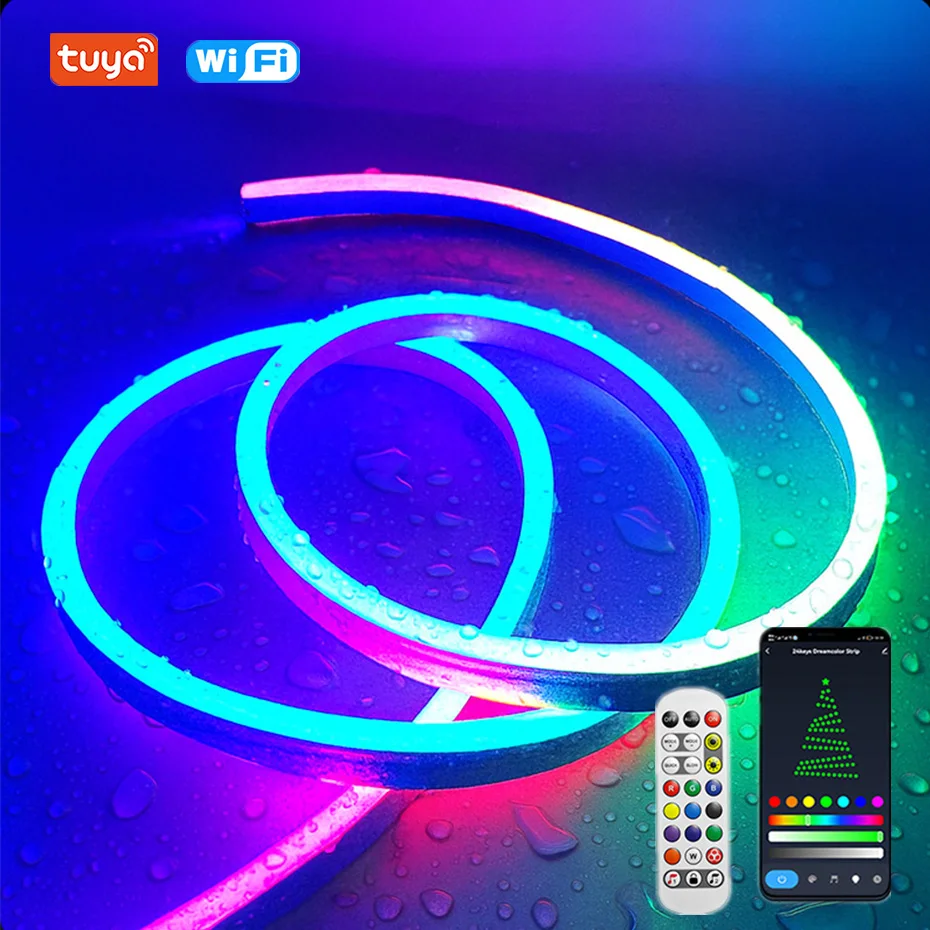

Светодиодная лента RGB IC 12В, 96 светодиодов/м, с управлением по Wi-Fi (Tuya), Bluetooth и ИК-пультом, вилки EU/AU/UK/US, с эффектом плавного перелива цветов, для домашнего декора
