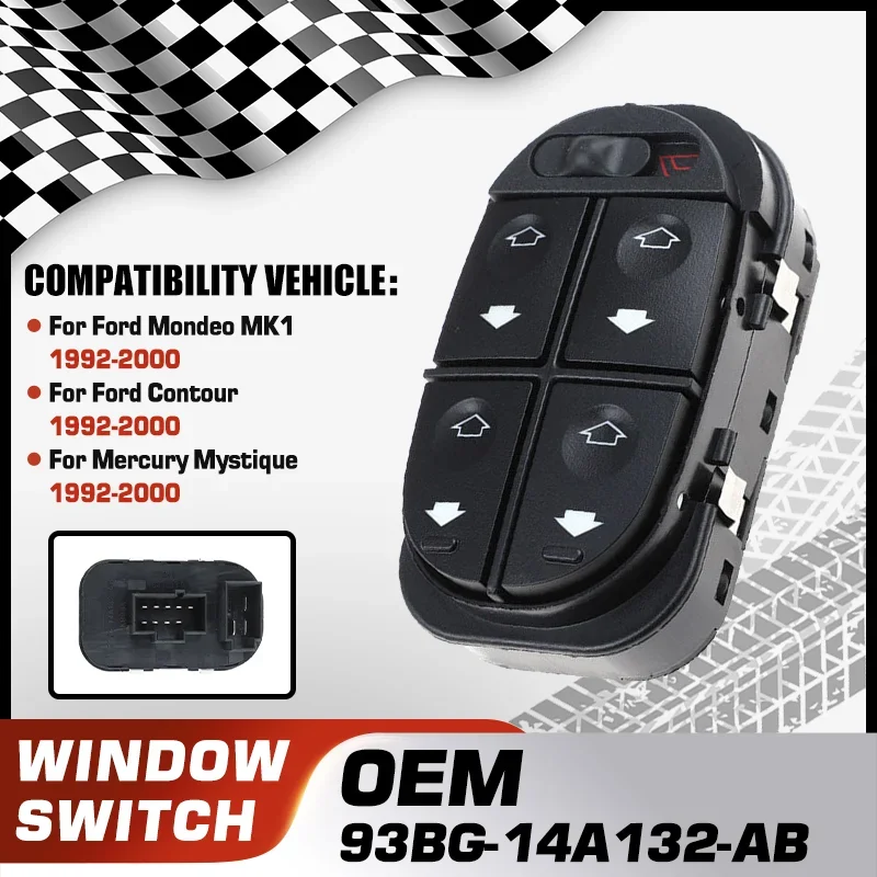 

For Ford Mondeo MK1 Ford Contour Mercury Mystique 1992-2000 Front Driver Side Window Switch Button Panel 93BG-14A132-AB 3+9 Pins
