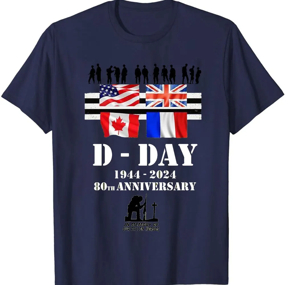 D-Day Shirt Omaha Beach Normandy Landings 80th Anniversary 1944-2024 Veteran Retro T-Shirt Gift Remembrance Day WW2 Cotton Tee