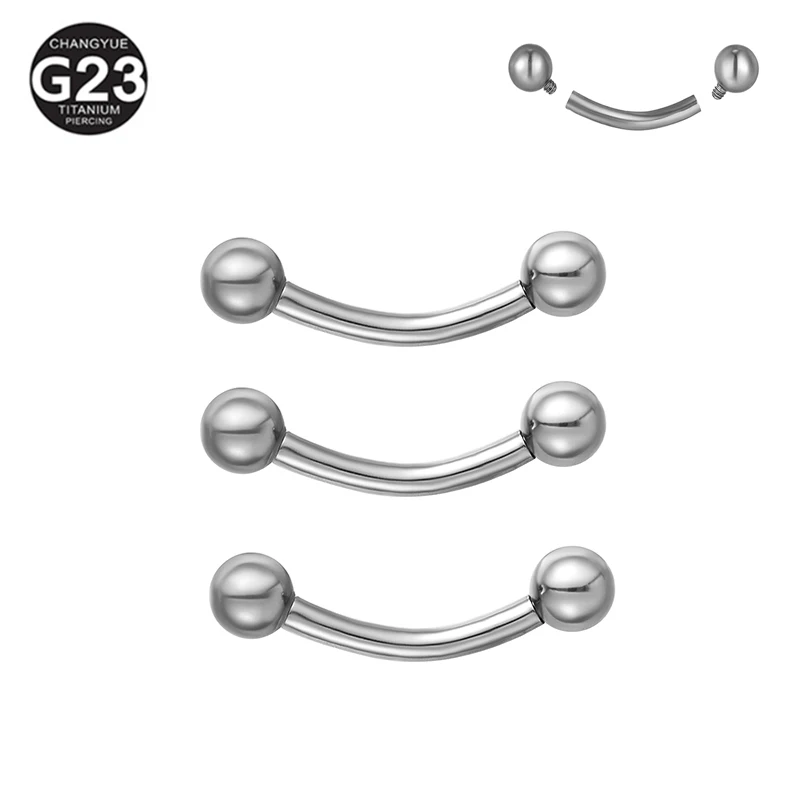 10PC Eyebrow Piercing G23 Titanium Banana Barbell 8/10/12mm Internally Threaded Lip Rings 3/4mm Ball Helix Rook Earrings Jewelry