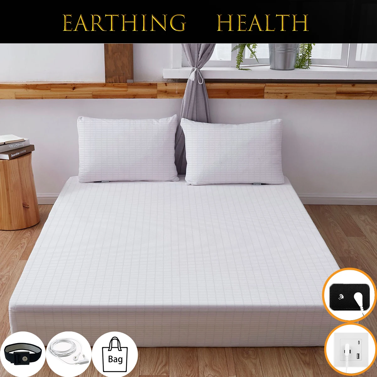 

Earthing Fitted Bed Sheets Queen Size Conductive Silver Fiber Grounded Bedsheet Anti-ESD Radiation Proof Release Electrostatic