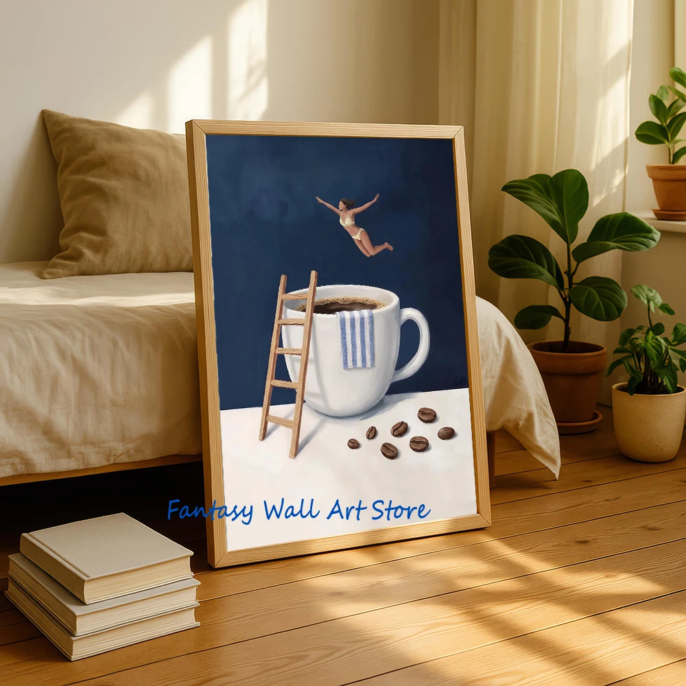 Offee Diver Funny Kitchen Coffee Lover Poster Canvas Printing Wall Art Mid-Century Modern Dining Room Home Kitchen Wall Decor