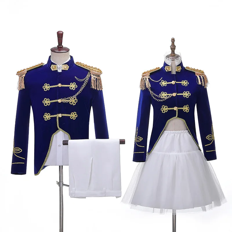 Fashion Naval Suits for Men & Women,Stage Portrait Studio Photography Navy Uniform Blue Band Couple Performance Costume 2-piece