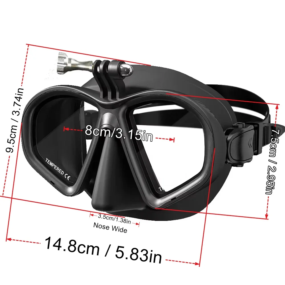 Low Volume Dive Mask Tempered Glasses Lens,Myopia Diving Mask,Spearguns Scuba Gear ,with Camera Mount,anti-fog for Narrow Face