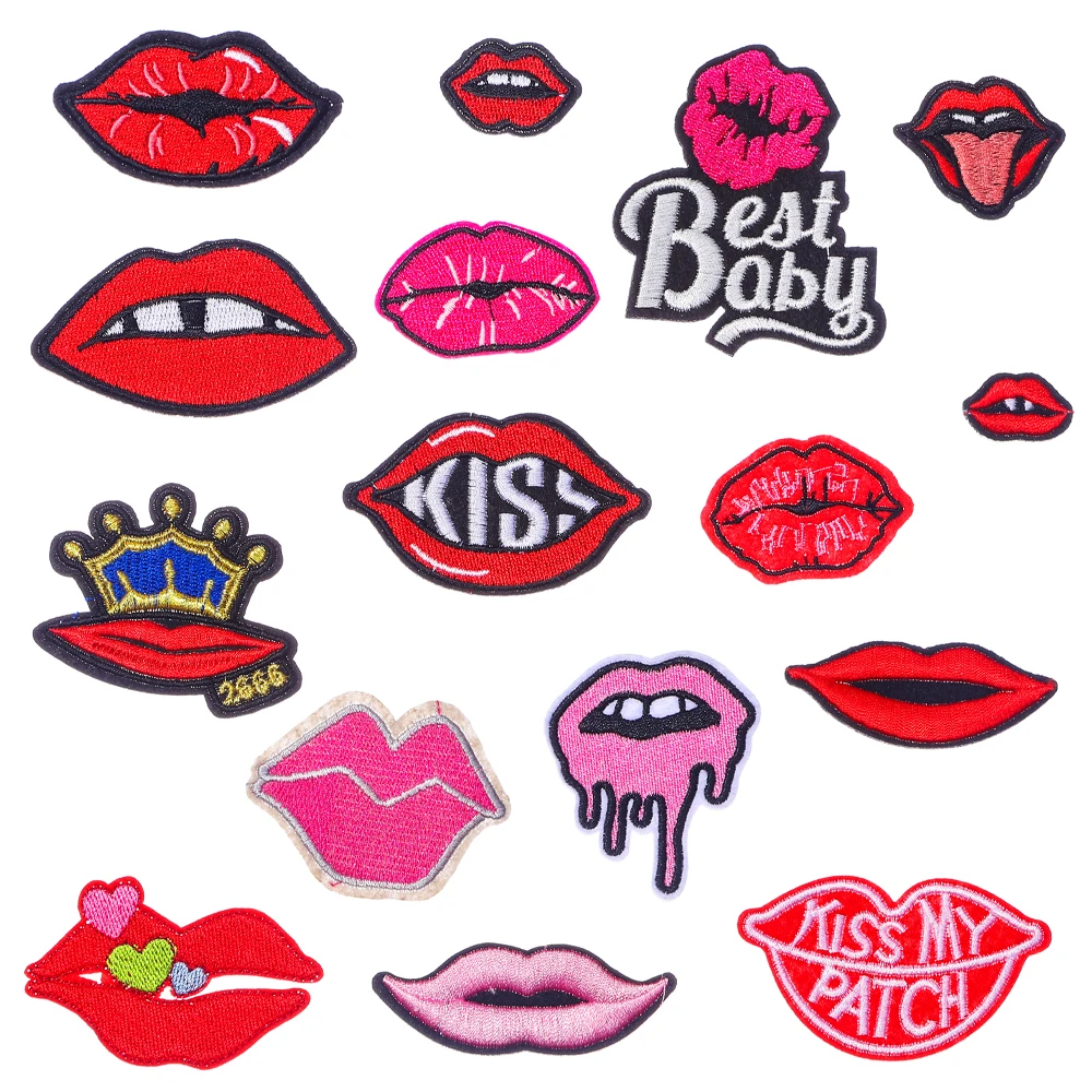 10pcs Cartoon Mouth Patches Iron On Embroidery Lip Stickers DIY Jeans Bags Fabric Appliques Sewing Badge