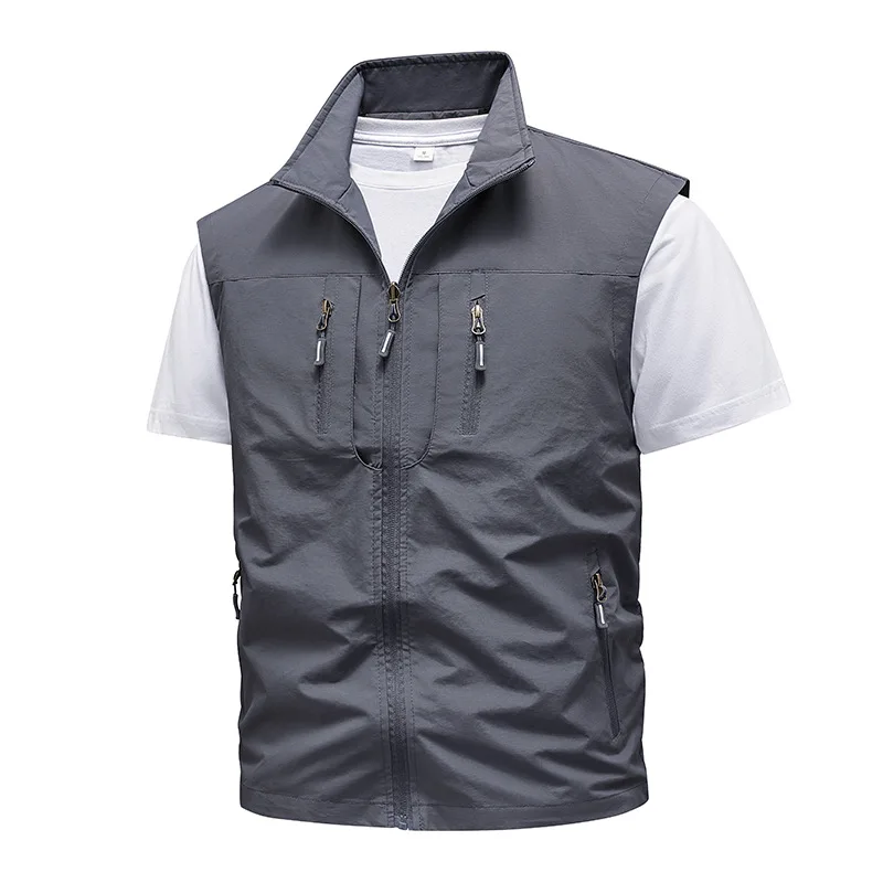 Beauty Size Vest Men's Spring and Autumn Thin Large Size Photography Fishing Multi-Pocket Outdoor Vest Mens Vest