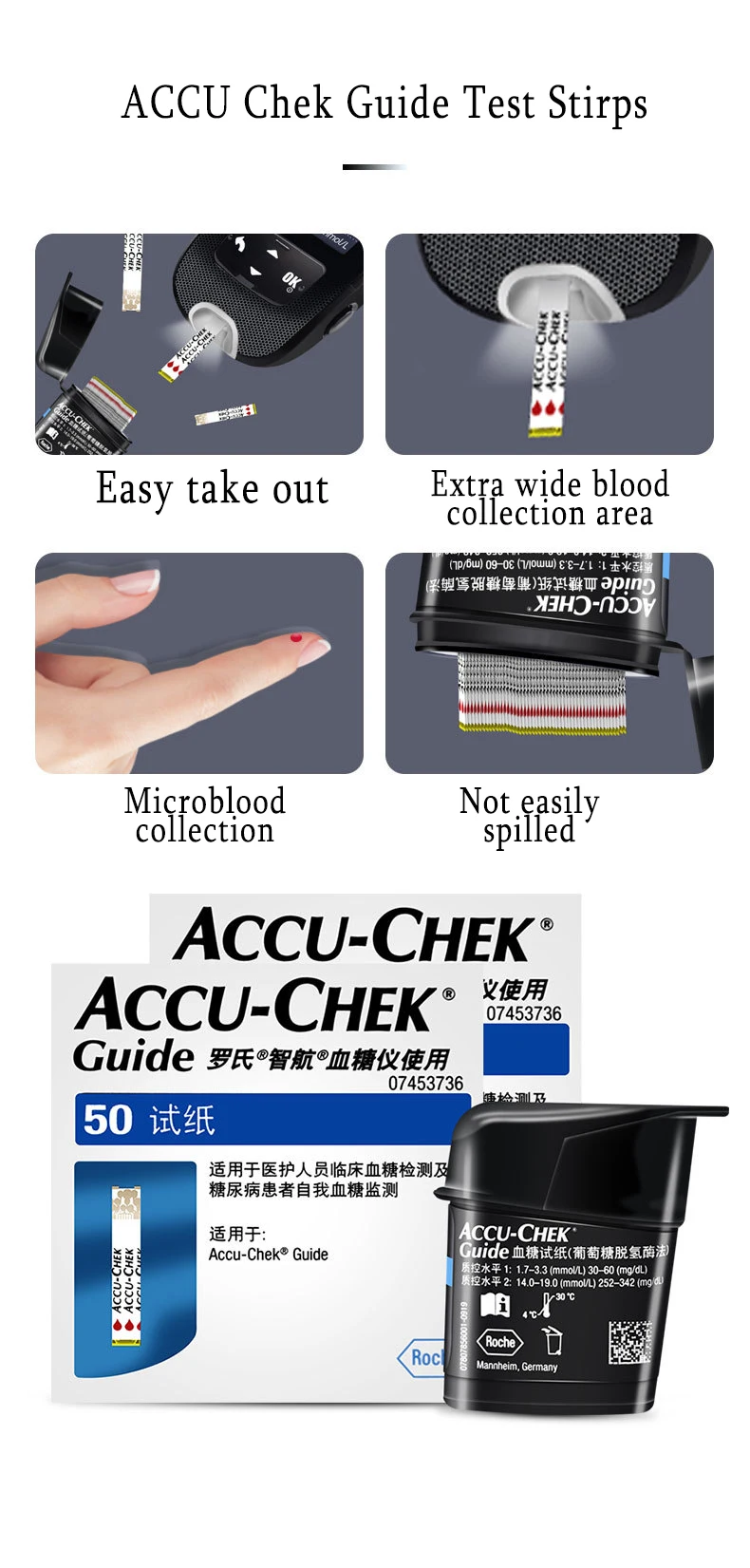 ACCU Chek Guide Blood Glucose Test Strips Lancets Kit Blood Glucose meter Test Kit Glucometer Free Lancet for diabetes