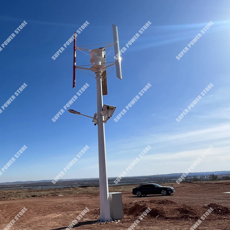 Clean New Energy Vertical Wind Turbine Windmill Generator Low Noise Speed Start 3Phase 12V-380V 15KW 10KW Connected Solar System