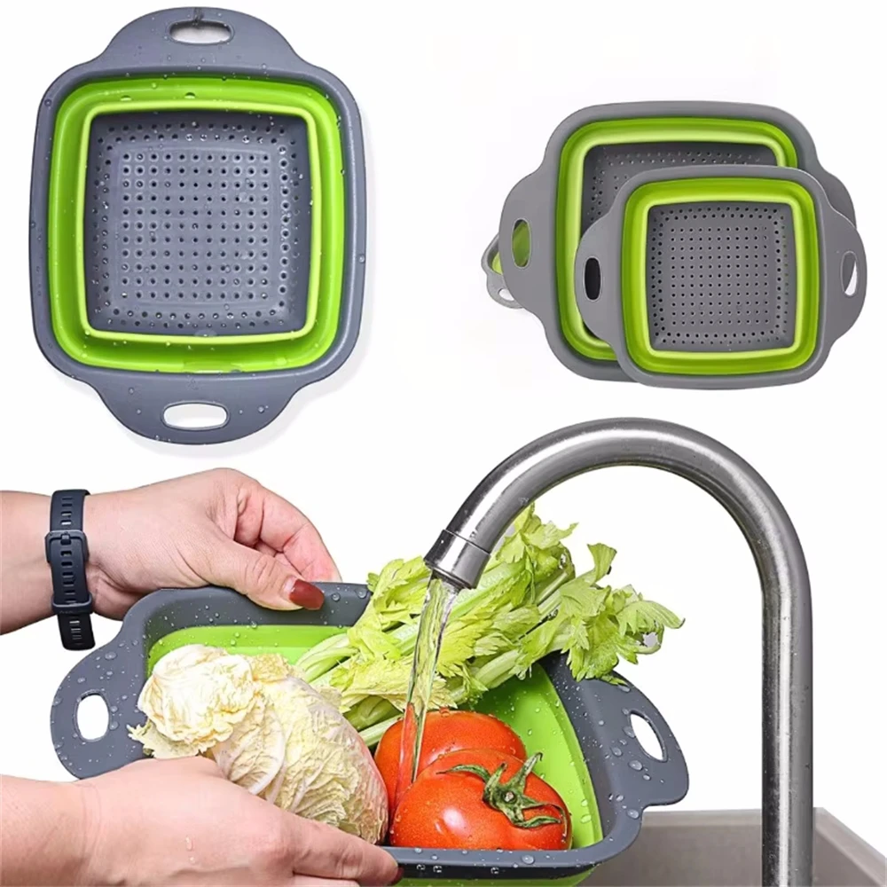 1PC Foldable Vegetable Washing Basket Vegetable Fruit Filter Portable Colander Collapsible Drainer Kitchen Accessories Gadgets