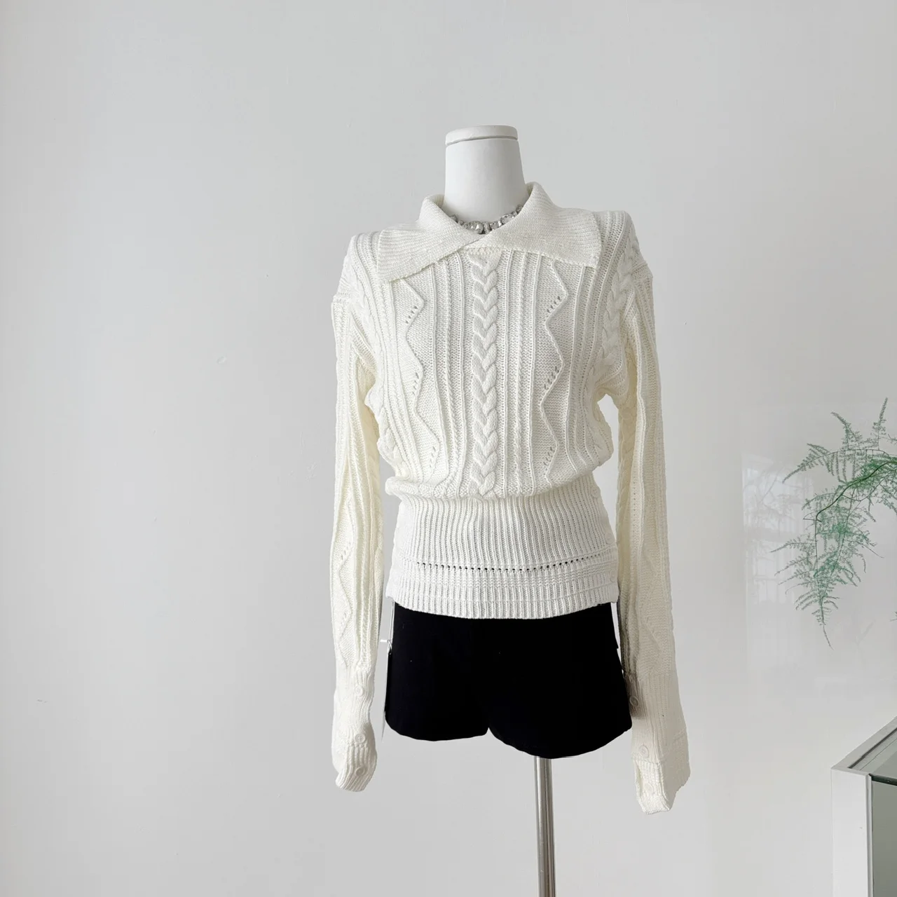 

Women's Autumn Winter Turn Down Collar Long Sleeve Sweater Twisted Long Sleeve Solid Pullover Basic Jumper Tops F244