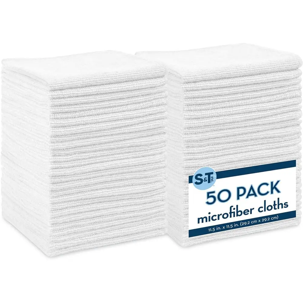 

50 Pack Reusable Microfiber Cleaning Towels, White, 11.5 x 11.5, Ideal for Home and Car