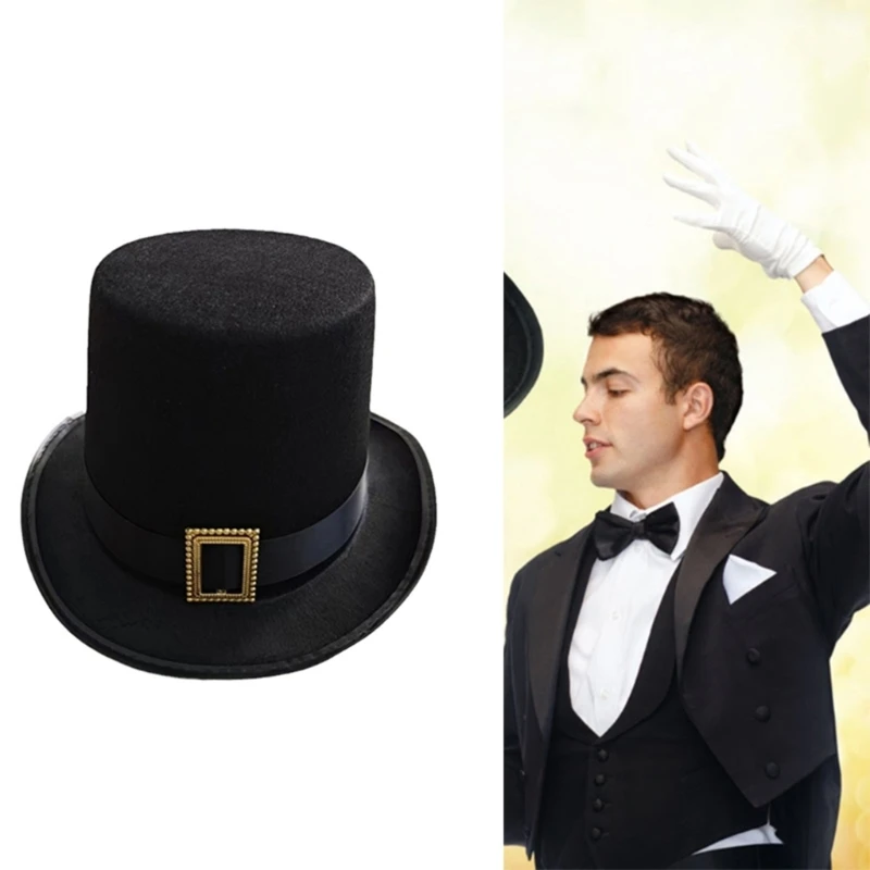 British Hat for Gentlemen Magician Carnivals Hat Winter Autumn Hat with Flower for Casual Gathering