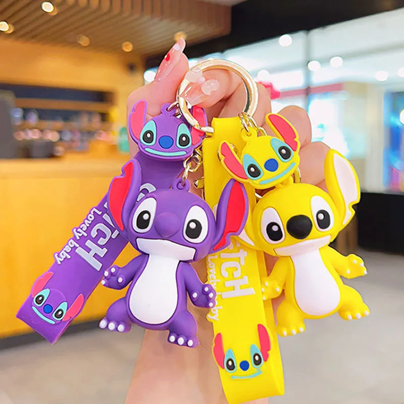 2024 New Purple Stitch Keychain Disney Stitch Figure Doll Keyring Bag Pendent Car Ornaments Key Accessories Kids Toy Xmas Gifts