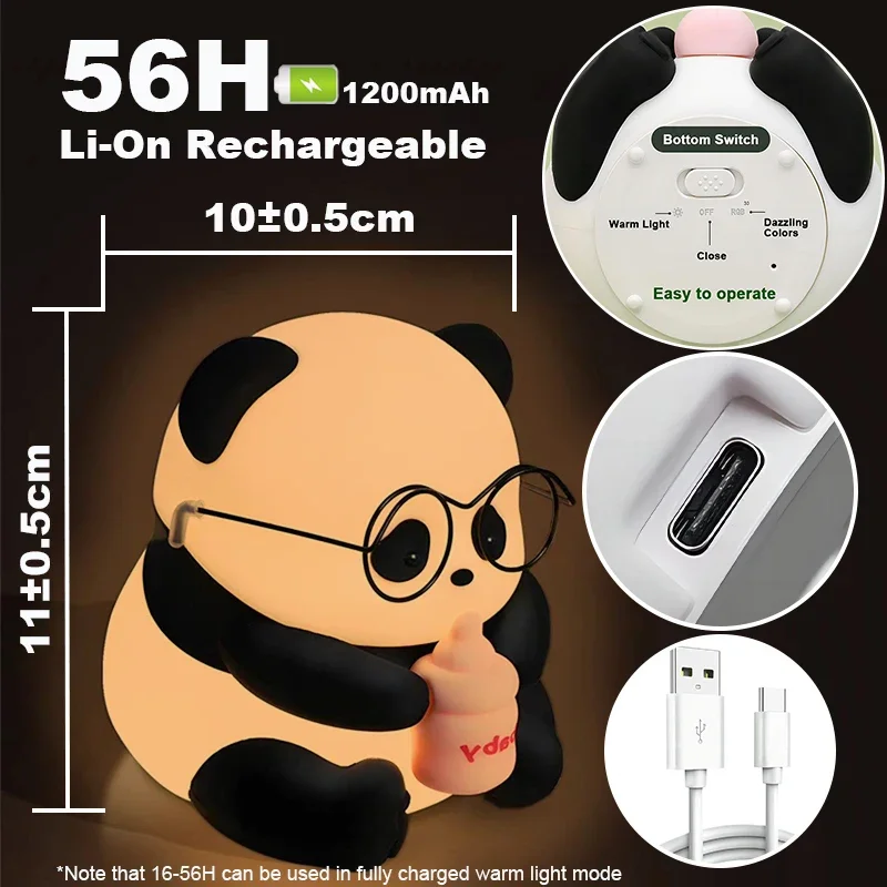   パンダライトシリコンランプ横ランプベビーナイトライト漫画のおもちゃ子供の寝室の睡眠ライト LED タッチギフトブックライトサイン