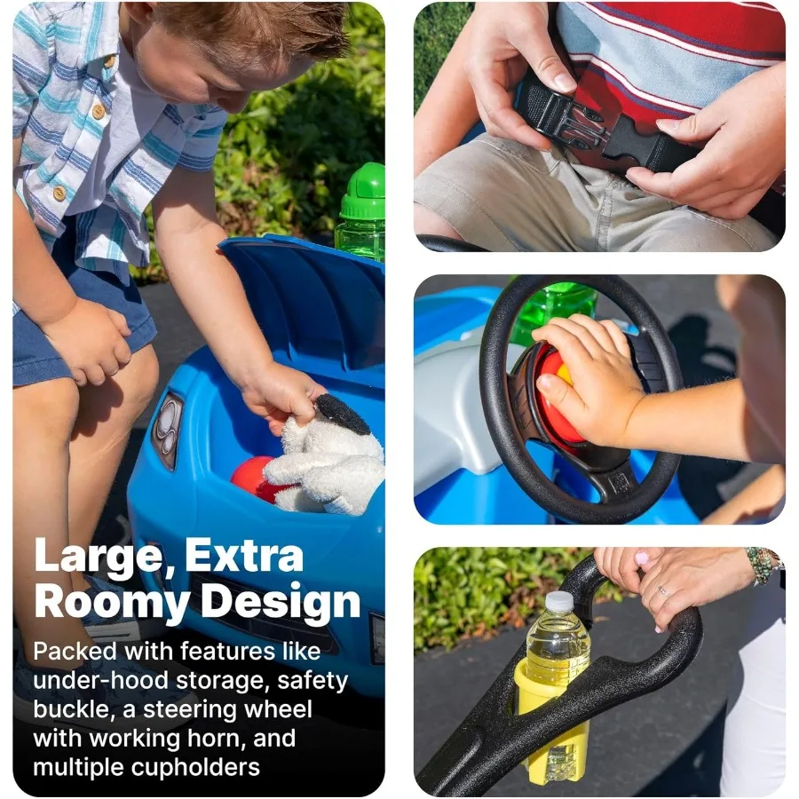 ウィスパーライドIIバギー押し車乗用玩具ベビーカー代替品、シートベルトとホーン付き、耐久性のあるプラスチック製、最大重量5