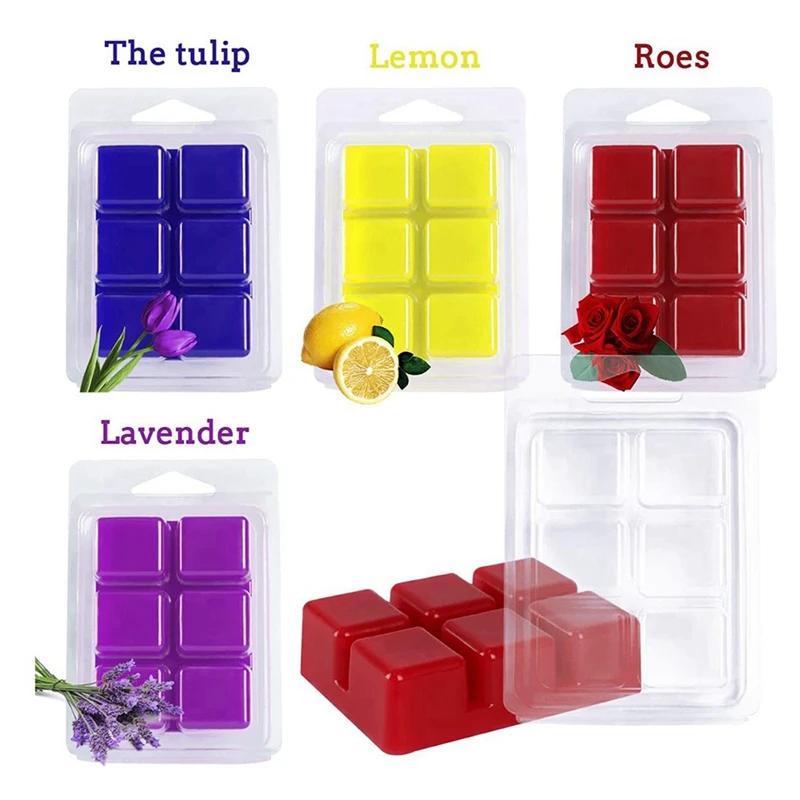 300 Packs Wax Melt Clamshells Molds, Clear Empty Plastic Square Tray For Wax Tarts Candles