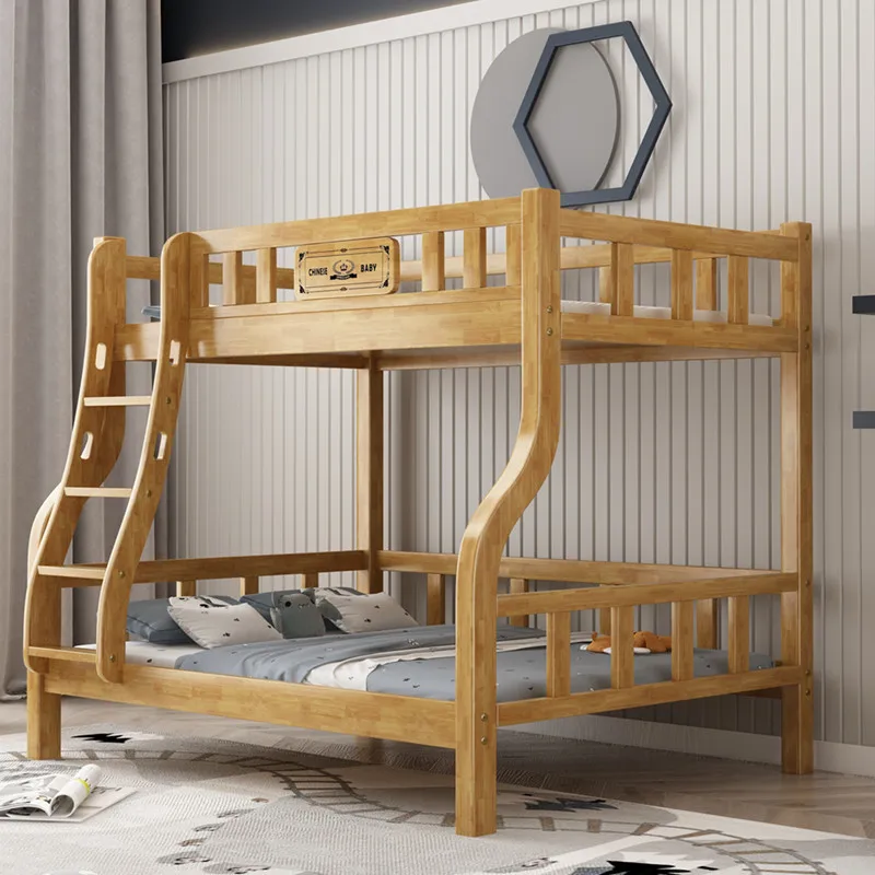 Tempat Tidur Susun Kayu Solid Oak Asli Ukuran Standar Desain Modern Ramah Lingkungan Tahan Lama Furnitur Kamar Tidur untuk Anak-Anak