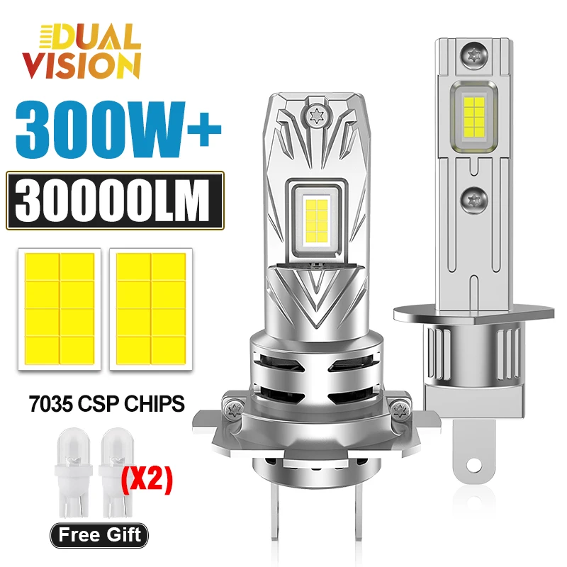 2Pcs 30000LM H1 LED Headlight Bulb 300W H7 LED Canbus LED Fog Light With Fan Wireless Mini Size Turbo Auto Lamp Fog Light 6000K