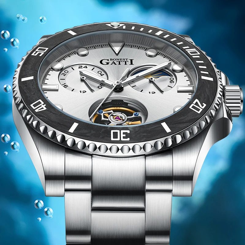 

BONEST GATTI Men Mechanical Wristwatch Automatic Watches For Men Stainless Steel Waterproof Watch Sapphire Mirror Luminous Dial