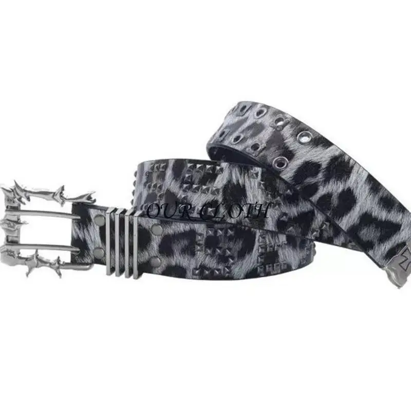 Stylish Unisex Belt Adjustable Waist Strap Feature Punk Charm Clasp And Animal Print For Casual Outfits Y1AC
