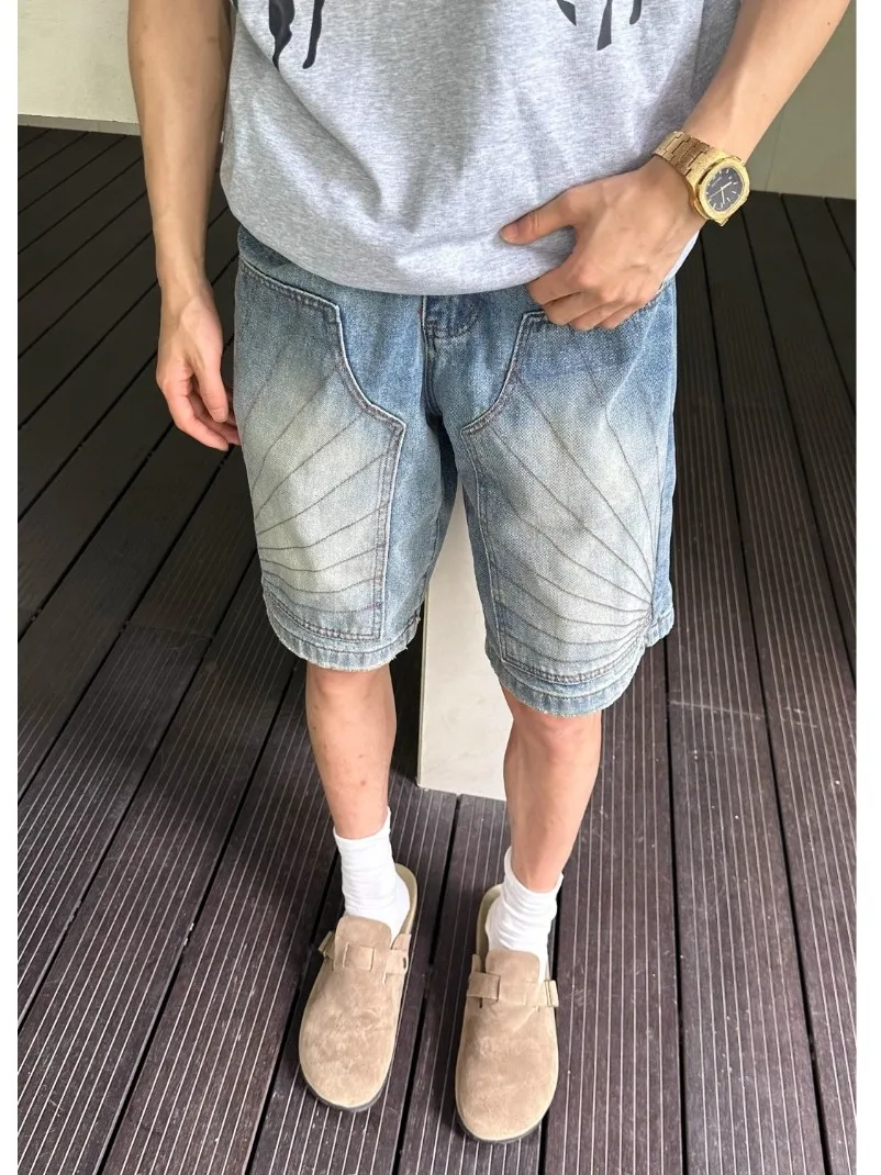 

Мужские летние свободные винтажные джинсовые шорты из денима в стиле деструкшен, модель «пять частей», для пар