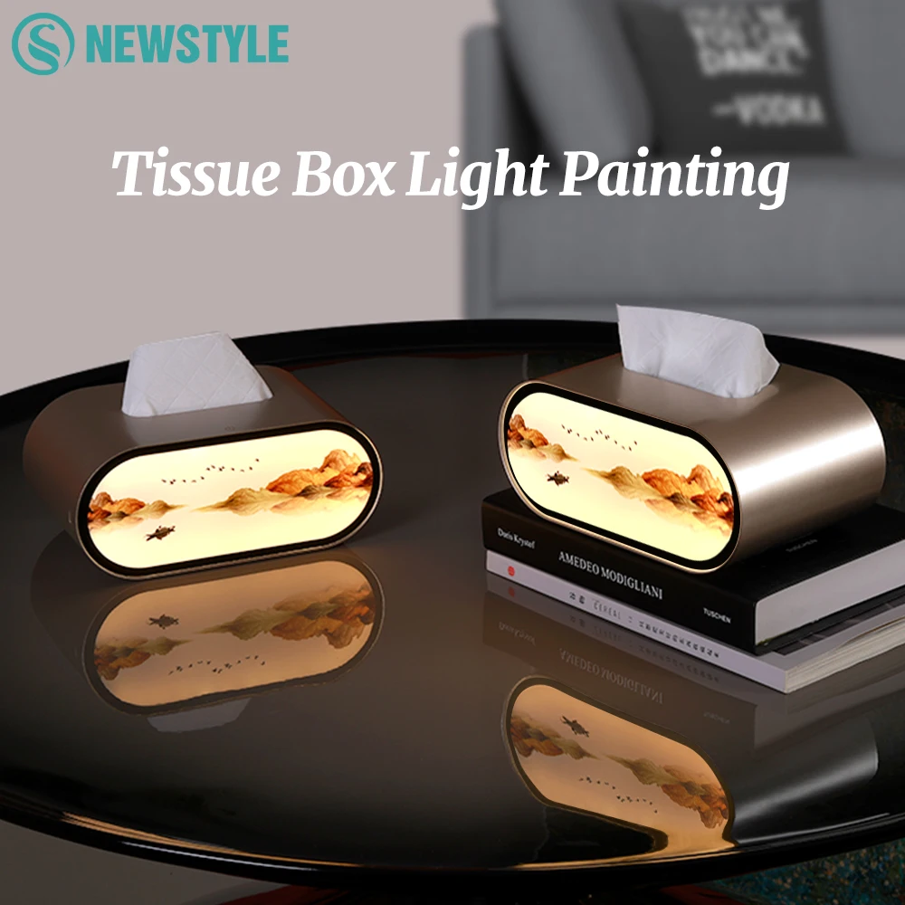 Коробка для салфеток, световая роспись, ночники, перезаряжаемая настольная лампа с бесступенчатым затемнением и 3-цветной яркостью для бумажной коробки для спальни