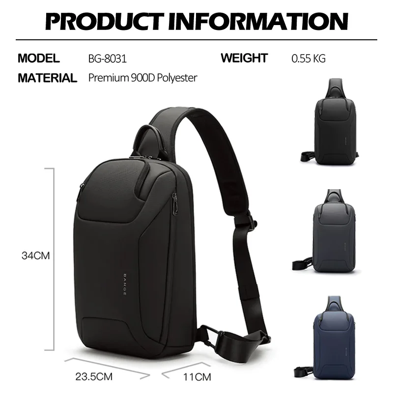 Bange Men Bag Fashion New Solid Color Men Chest Bag Outdoor Sports Casual One Shoulder Crossbody Bag Oxford Shoulder Bag for Men