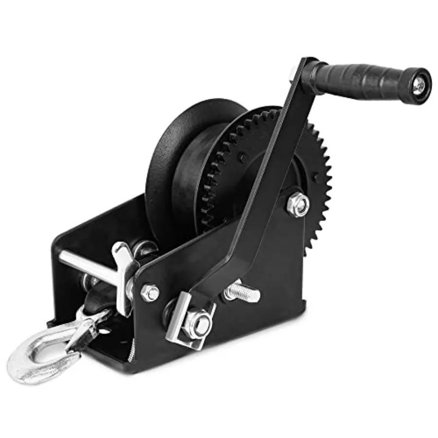 

Boat Trailer Winch 3500lbs Hand Winch with 33FT 10M Black Strap Hardened Steel Ratio 41 81 Gear Forward Reverse Ratcheting Wate