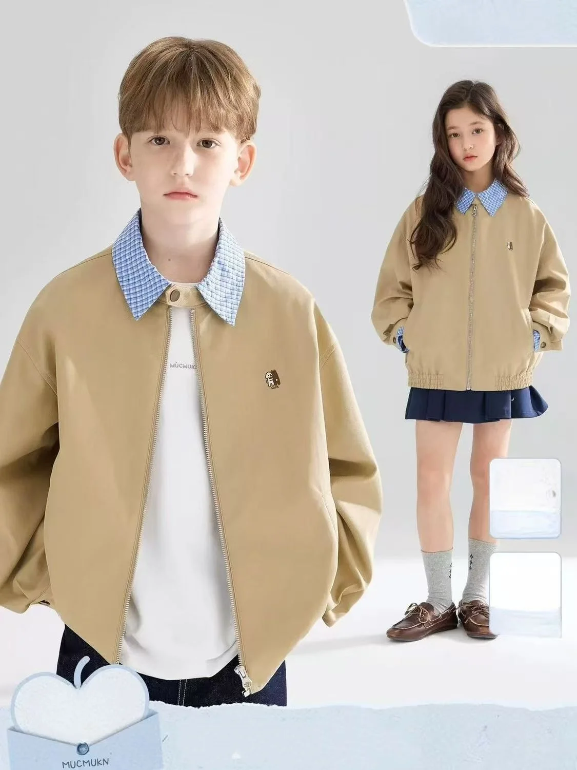 

Детская демисезонная куртка 2026: Новинка, ретро-воротник, клетчатые вставки, свободный крой, повседневная куртка для мальчиков и девочек