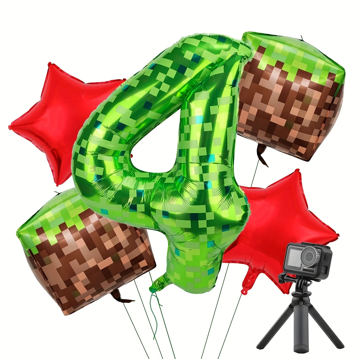 40 นิ้วสีเขียวจํานวนบอลลูนชุดขนาดใหญ่ Mylar Mining Theme สําหรับ Pixel Cubes วิดีโอเกมสีแดง FIVE-pointed Star Birthday PARTY Decors